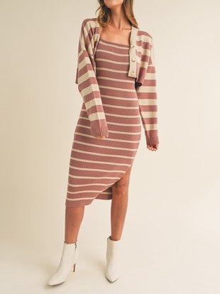 One More Striped Cardigan and Dress Set