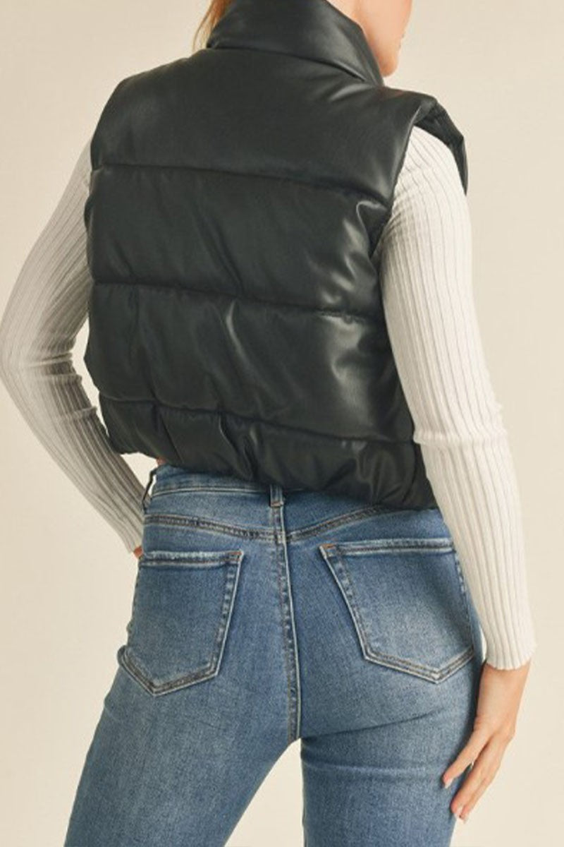 Wish You Would Faux Leather Puffer Vest